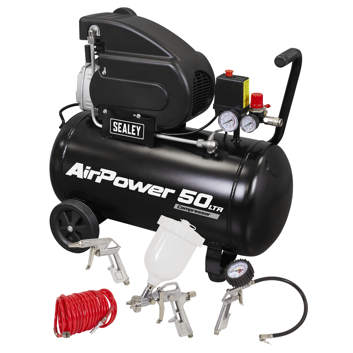50L Direct Drive Air Compressor 2hp with 4pc Air Accessory Kit