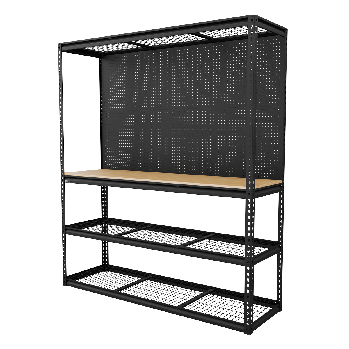 Heavy-Duty Modular Workbench with Racking & Pegboard 300kg Capacity Per Level