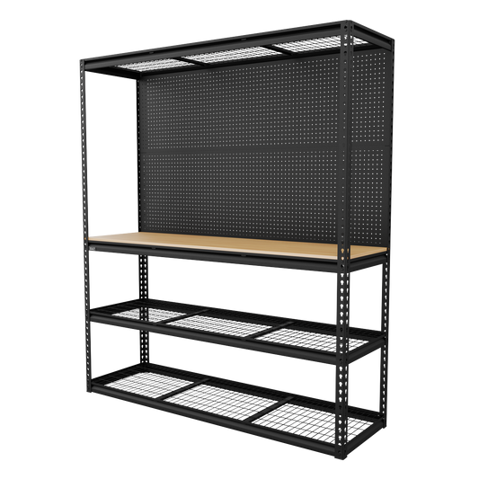 Heavy-Duty Modular Workbench with Racking & Pegboard 300kg Capacity Per Level