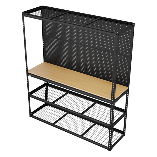 Heavy-Duty Modular Workbench with Racking & Pegboard 300kg Capacity Per Level