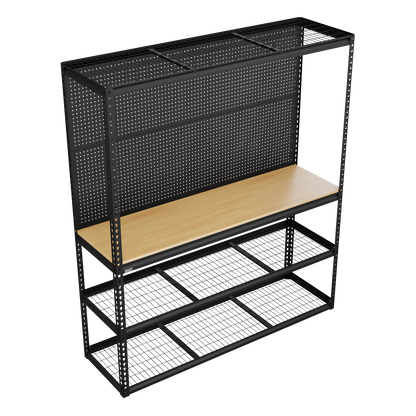 Heavy-Duty Modular Workbench with Racking & Pegboard 300kg Capacity Per Level