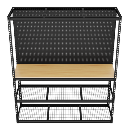 Heavy-Duty Modular Workbench with Racking & Pegboard 300kg Capacity Per Level