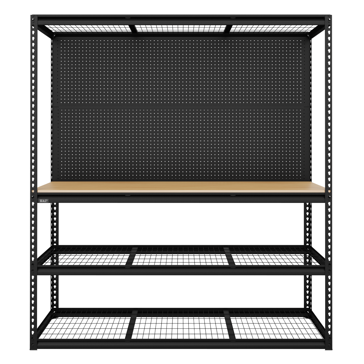 Heavy-Duty Modular Workbench with Racking & Pegboard 300kg Capacity Per Level