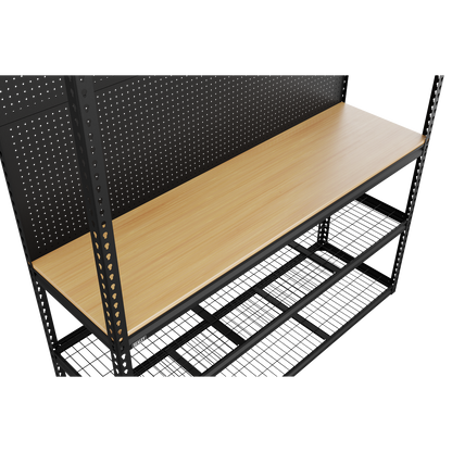 Heavy-Duty Modular Workbench with Racking & Pegboard 300kg Capacity Per Level